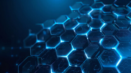 Abstract blue hexagonal pattern with glowing lines, representing technology, data, or network.