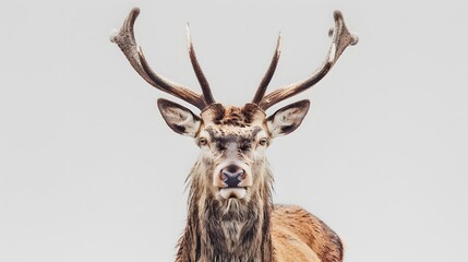 Wall Mural - Red deer stag in front of a white background, remasterized.