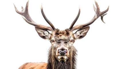 Wall Mural - Red deer stag in front of a white background, remasterized.