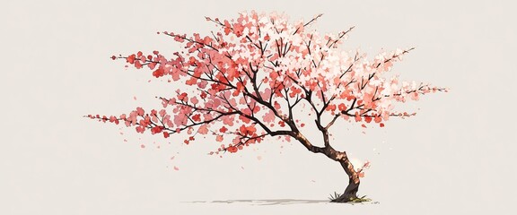 Wall Mural - a single cherry tree with shining parts, illustration.