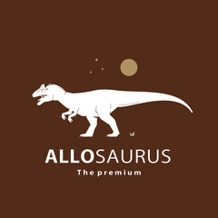 	
vintage hipster dinosaur, allosaurus logo vector silhouette art icon