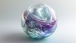 © Muzah - 3d rendering of abstract glass ball with organic deformed object inside in white purple blue and green color on white background.generate AI