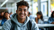 © dropideas - portrait cheerful male student in the classroom to convey the spirit study