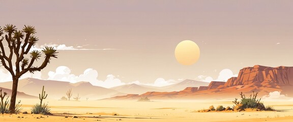 Wall Mural - Morning beautiful desert landscape illustration image used for UI design.