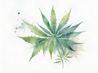 cannabis leaf watercolor on white background