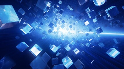 Poster - mesmerizing abstract blue background with swirling diamonds and squares in a mesmerizing geometric pattern.