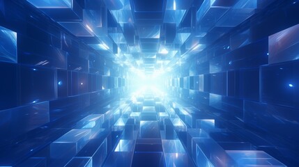 Poster - mesmerizing abstract blue background with swirling diamonds and squares in a mesmerizing geometric pattern.