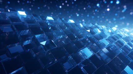 Poster - mesmerizing abstract blue background with swirling diamonds and squares in a mesmerizing geometric pattern.