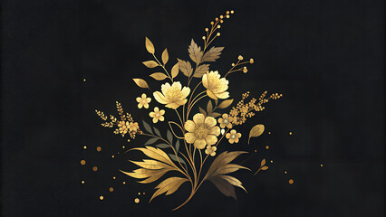 A Japanese-inspired floral arrangement in a Chinese style, featuring delicate blooms on a black backdrop, for your design.
