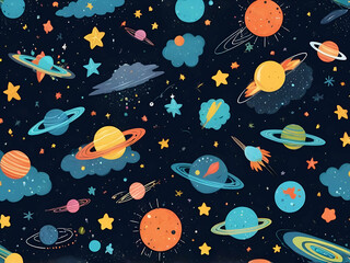 Wall Mural - abstract childish space background comets meteorite rain cosmos fantastic colorful