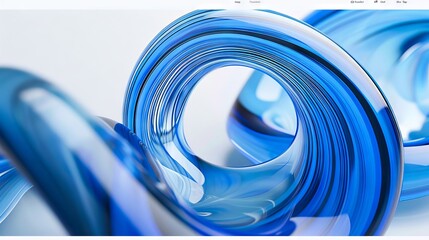 A blue glass website with a white background.