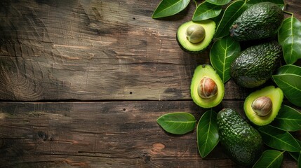 Wall Mural - Avocado fruits on wooden rustic background