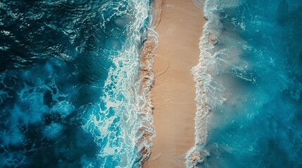 Wall Mural - Aerial View of Ocean Waves Crashing on a Sandy Beach