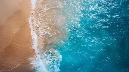 Canvas Print - Aerial View of Sandy Beach Meeting Turquoise Ocean