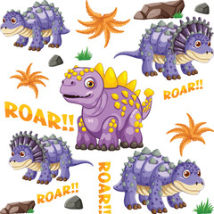 Wall Mural - Adorable dinosaurs with rocks and plants