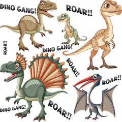 Wall Mural - Group of dinosaurs with text 'ROAR!!'