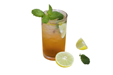 Wall Mural - herbal drinks iced tea lemon, peppermint for health care arrangement flat lay style 