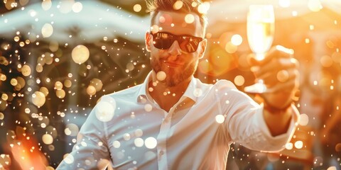 Canvas Print - A man is holding a champagne glass and smiling