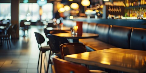 Canvas Print - A restaurant with tables and chairs, and a bar with bottles