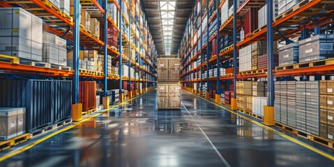 Poster - A warehouse with a forklift in the middle of it