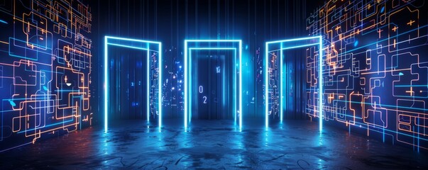 Wall Mural - Futuristic Neon Portal with Glowing Lines
