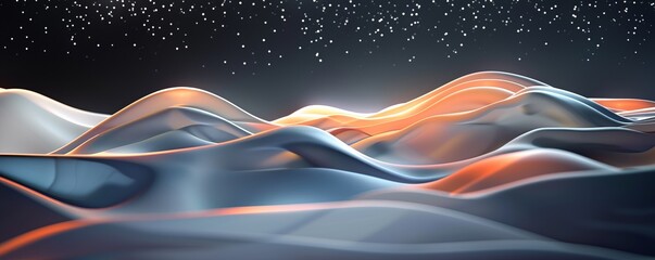 Wall Mural - Abstract Wavy Landscape with Glowing Lights