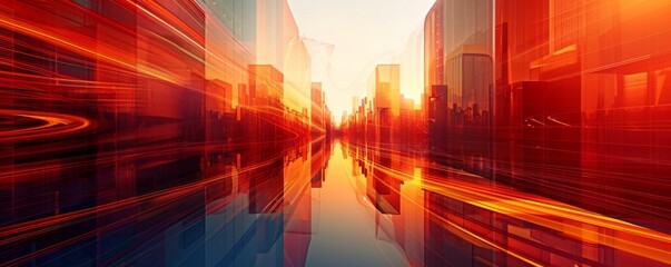 Wall Mural - Abstract Cityscape with Light Trails