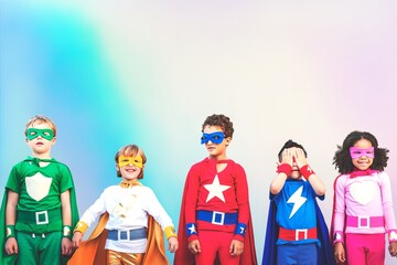 Wall Mural - Diverse kids in superhero costumes