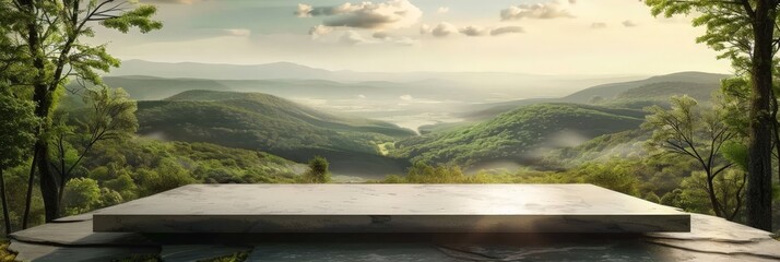 Wall Mural - Stone Platform Overlooking a Misty Valley