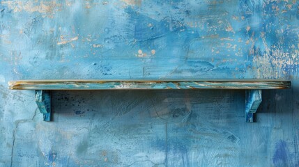 Wall Mural - Blue wooden shelf with aged grunge surface