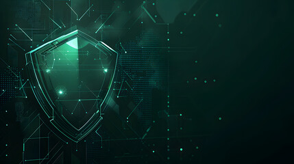  Network security information technology, network protection, information security concepts, a green shield symbolizing network security protection