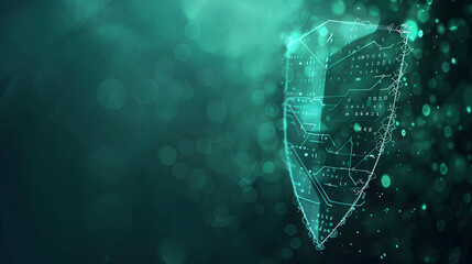  Network security information technology, network protection, information security concepts, a green shield symbolizing network security protection