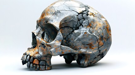 Poster - Fractured Skull Carved From Rugged Rocks in Photographic Style with Dramatic Shadows and Highlights