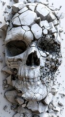 Poster - Fragmented Skull of Jagged Rocks in Dramatic Photographic Cubist Style on Minimalist Backdrop