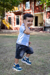 isolated toddler different expression and action at outdoor at evening