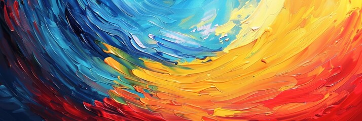 Canvas Print - A captivating abstract painting showcasing a fluid,wave-like pattern created by vibrant brushstrokes in a harmonious blend of red,blue,and yellow hues.