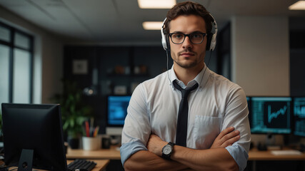 Attractive nice man professional office staff. Generated AI