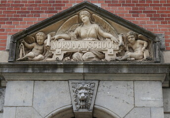 Wall Mural - Amsterdam Rijksmuseum Exterior Sculpted Pediment Close Up, Netherlands