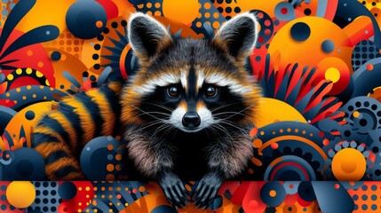 Cute Raccoon Design, Coloring Book Page