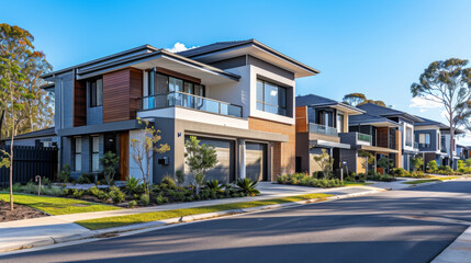 Modern style housing estate, clear sky.