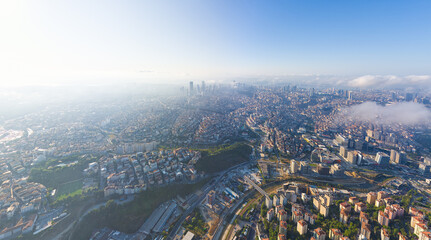 Wall Mural - Istanbul, Turkey. Panorama of the city in the morning. Skyscrapers and residential areas. Highways. Aerial view
