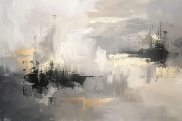Wall Mural - Oil Painting Background - Abstract Minimalist Design with Black, White, Golden Smears