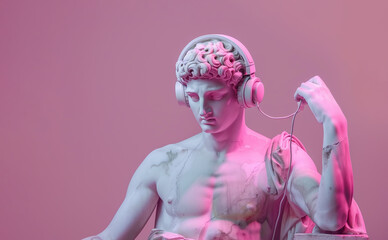 Poster - Ancient Greek sculpture of a man in headphones.	