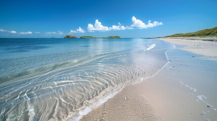 Wall Mural - Nature and Landscapes Beach: A photo of a sandy beach with crystal-clear water, blue sky