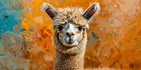 painting of a llama with a colorful background