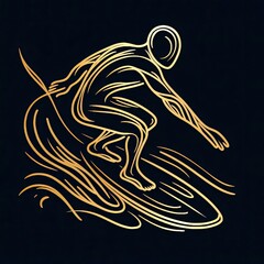 Wall Mural - Golden Outline of the surfers with Generative AI.