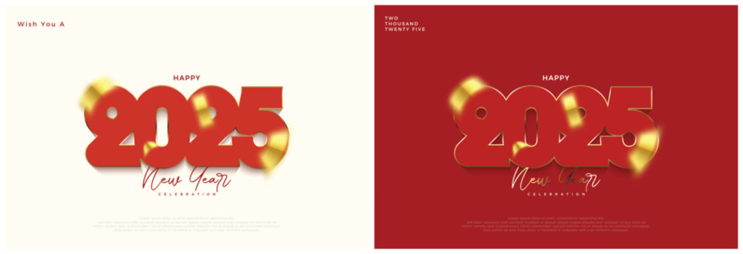 Clean design Happy New Year 2025 with red chinese numbers. Clean Vector background. Premium vector design for greetings, greeting cards and New Year 2025 celebrations.