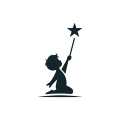 Wall Mural - boy reaching dreams star logo vector illustration template design