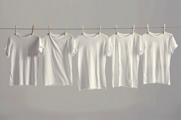 Sticker - A row of white t-shirts hanging from a clothesline, great for use in fashion or lifestyle photography