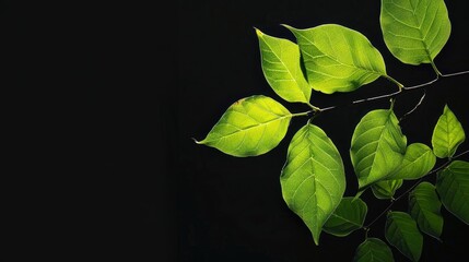 Wall Mural - Young Bo tree leaves in green with black background and space for text